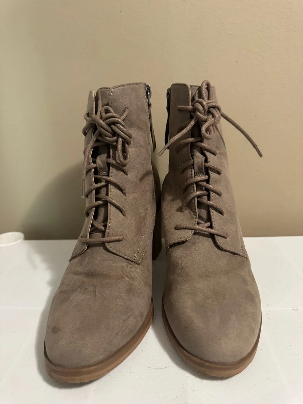 Time and Tru Taupe Lace-Up Ankle Boots